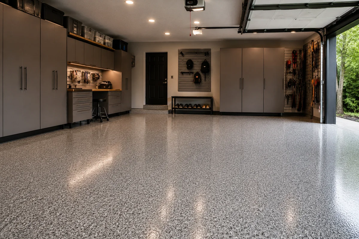 Garage floor after granite coating